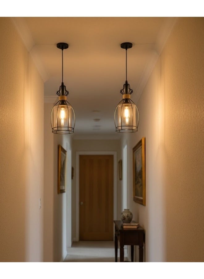 zoba Two pieces of modern metal and glass chandelier with a light bulb - bulb not included - skirting board - code 1094 - Image 3